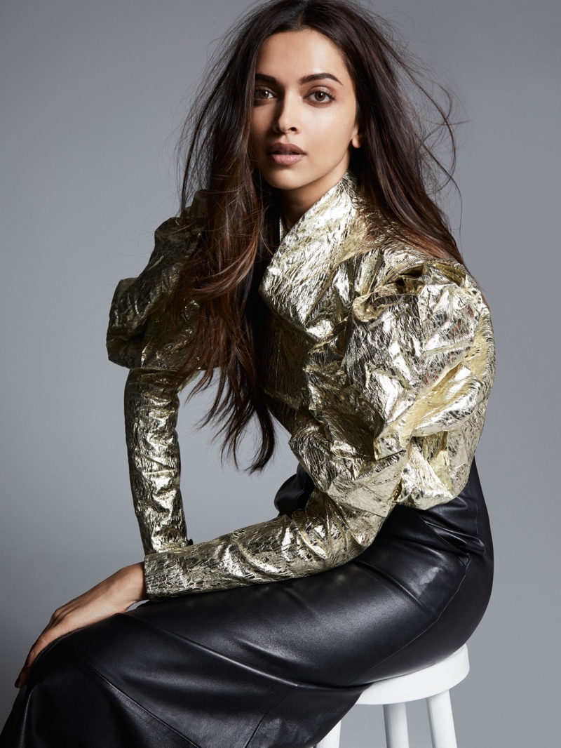 Turning up the shine factor, Deepika Padukone wears metallic blouse and leather skirt