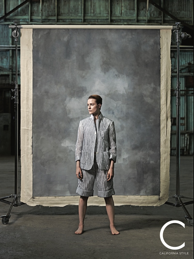 Suiting up, Evan Rachel Wood wears Thom Browne jacket and shorts