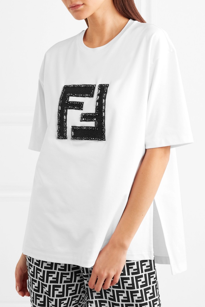 Fendi Embellished Lamé Stretch-Cotton Jersey T-Shirt $770