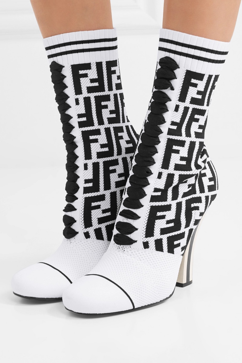 Fendi Logo-Jacquard Stretch-Knit Mesh Sock Boots $990