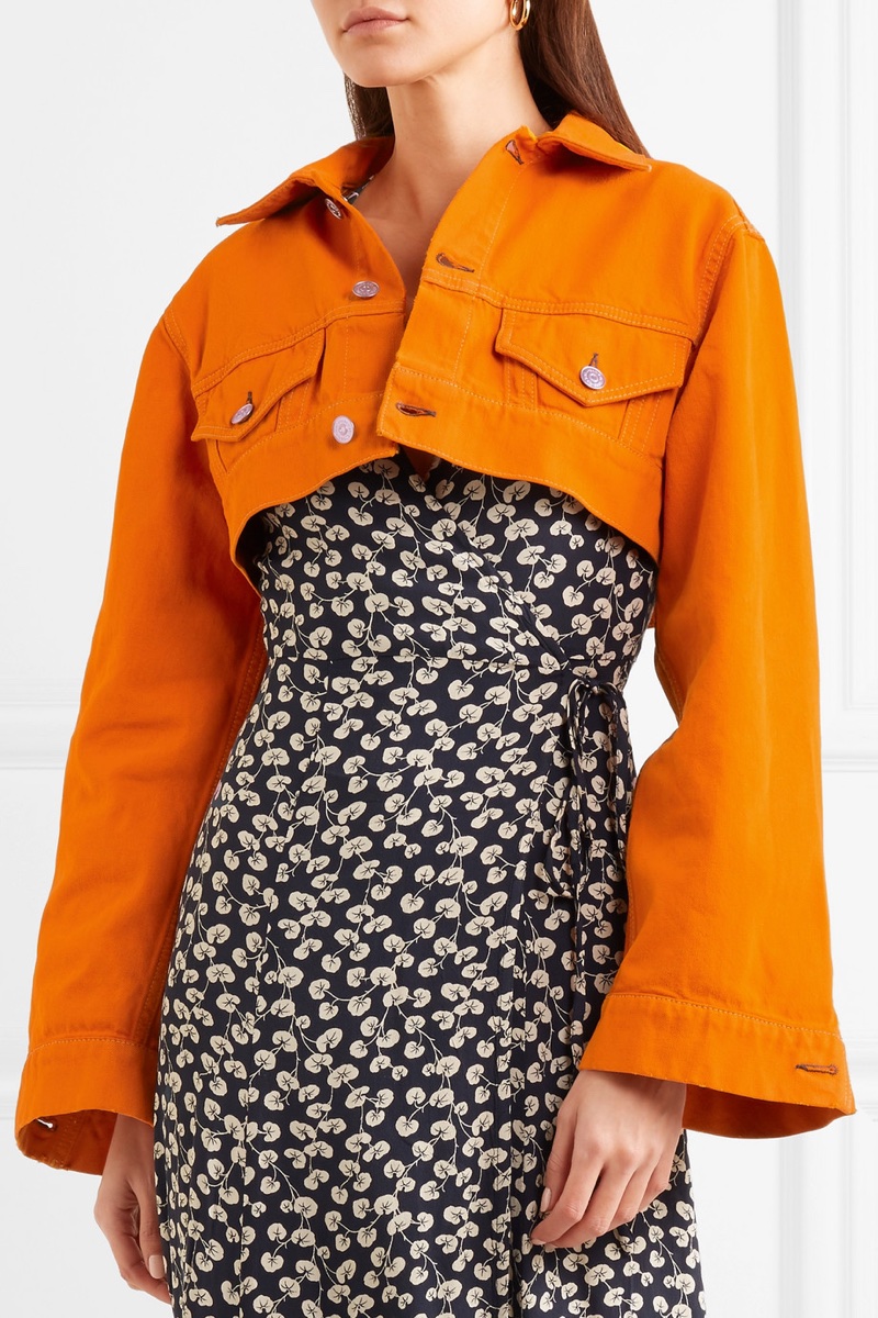 GANNI Cropped Denim Jacket in Orange $505