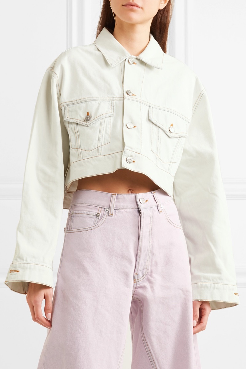 GANNI Cropped Denim Jacket in White $540