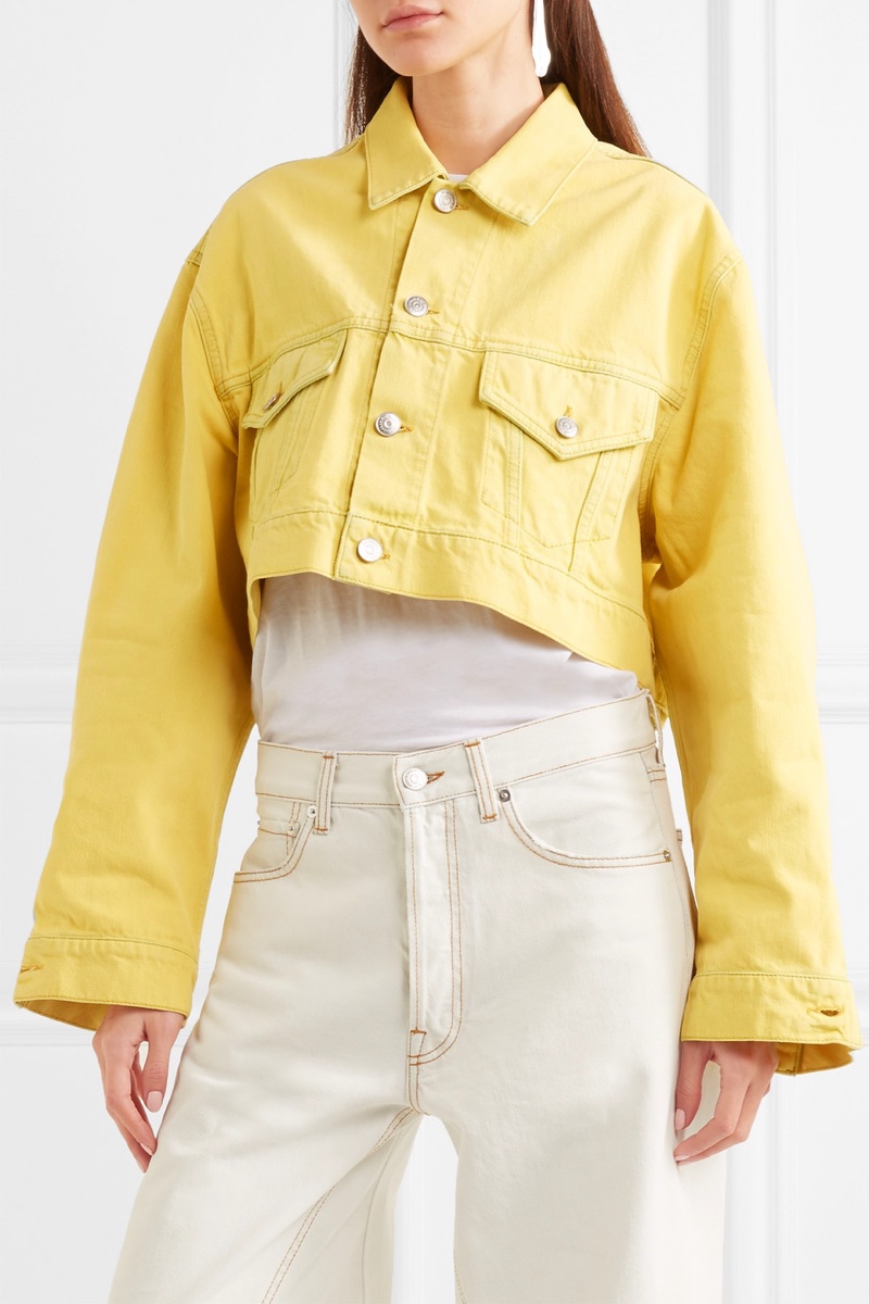 GANNI Cropped Denim Jacket in Yellow $540