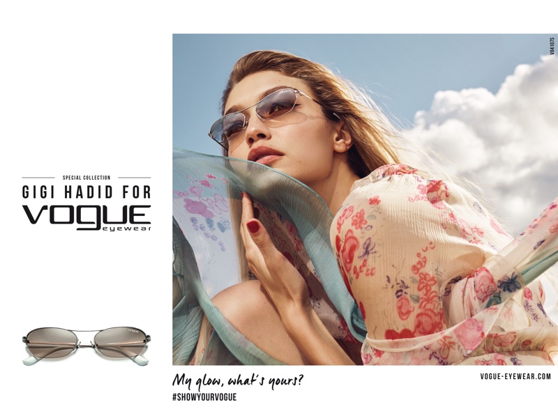 Supermodel Gigi Hadid poses in chic sunglasses for Vogue Eyewear 2018 collaboration