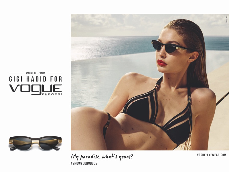 Wearing a bikini, Gigi Hadid fronts Vogue Eyewear 2018 campaign