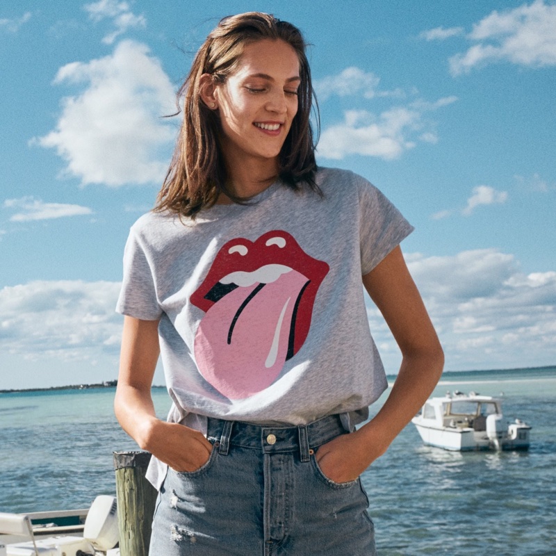 H&M Rolling Stones T-Shirt and Denim Skirt
