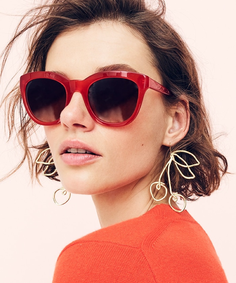 J. Crew Everyday Cashmere Crewneck Sweater, Cherry Earrings and Circle Straw Tote in Colorblock