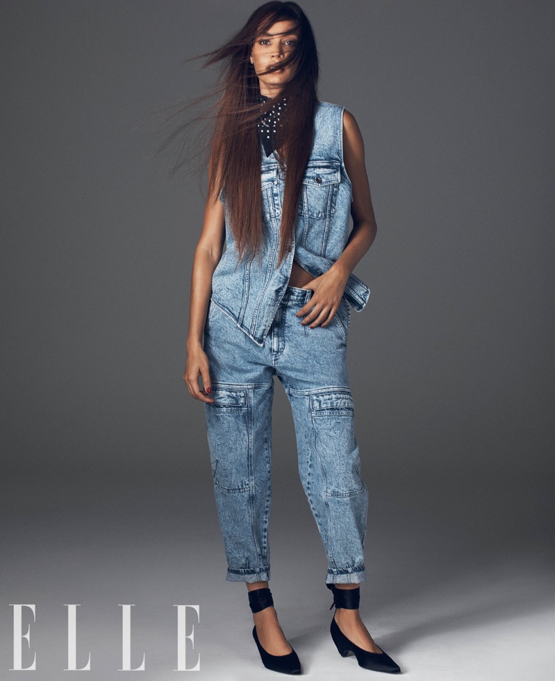 Joan Smalls Elle 2018 Denim Fashion Editorial