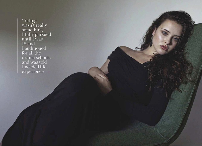 Actress Katherine Langford wears Beaufille dress and Dinosaur Designs earrings