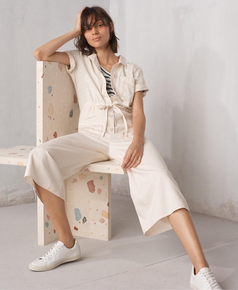 Madewell Wide-Leg Utility Jumpsuit and Madewell x Veja Esplar Low Sneakers