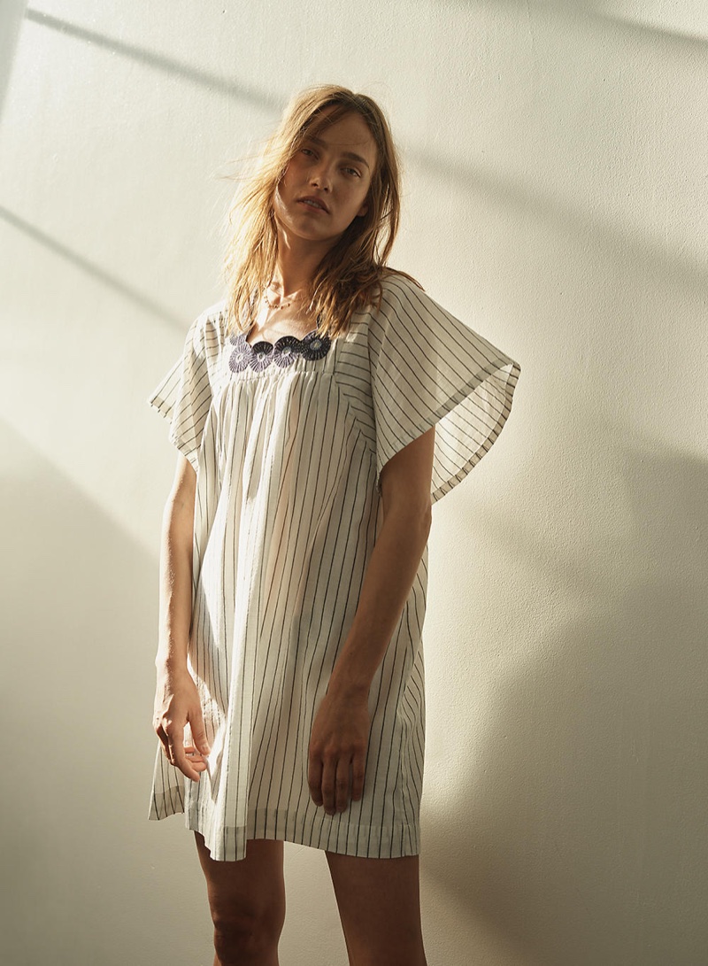 Madewell Embroidered Butterfly Dress in Stripe