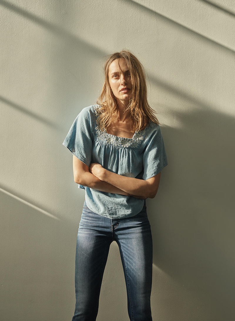 Madewell Embroidered Denim Butterfly Top and Cali Demi-Boot Jeans in Danny Wash