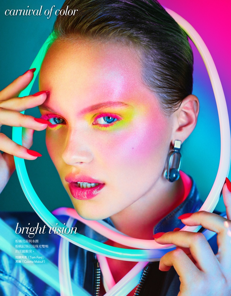 Mae Van Der Weide Models Neon Beauty for Vogue Taiwan