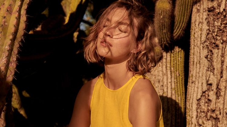 Arizona Muse models bright yellow in Mango Committed's spring-summer 2018 campaign