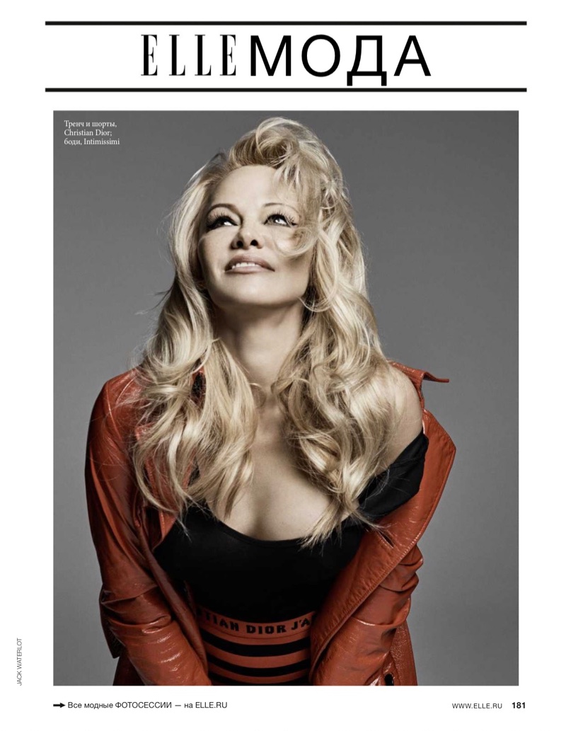 Pamela Anderson wears Dior jacket and briefs with Intimissimi bodysuit