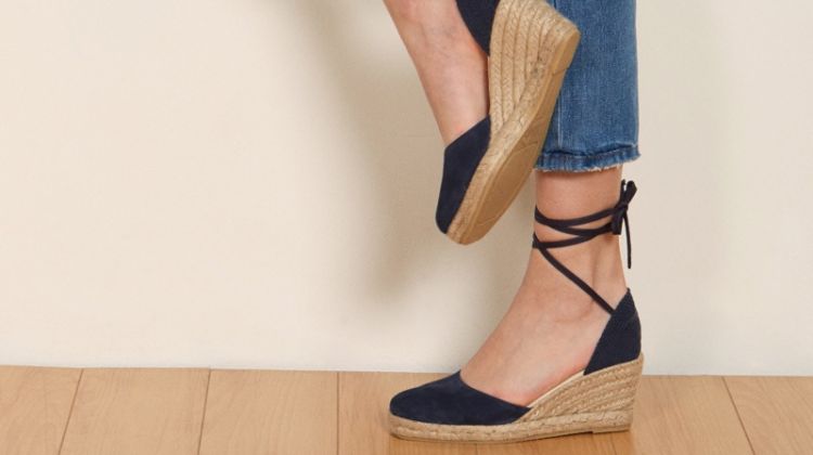 Shoe Gazing: Reformation's Summer-Ready Sandals Reformation Romy Wedge Espadrille in Azul $138