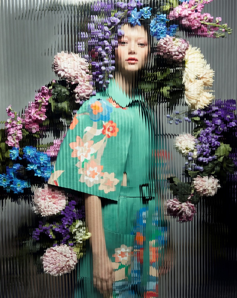 Sara Grace Wallerstedt Charms in Floral Fashions for Vogue China