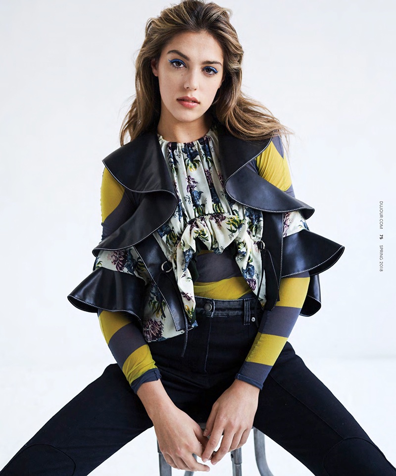 Sistine Stallone poses in Louis Vuitton top, blouse and pants