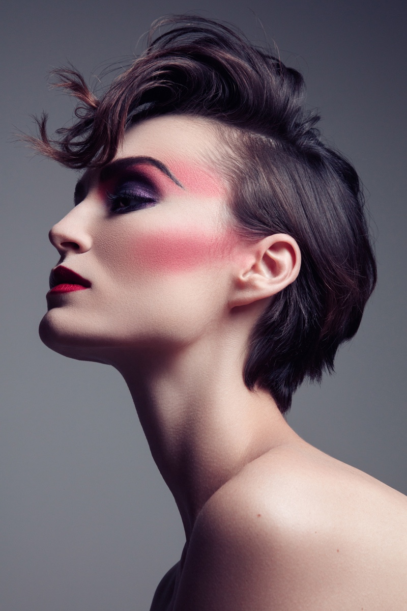 Model Alex Boldea shows off a rouged cheek. Photo: Jeff Tse