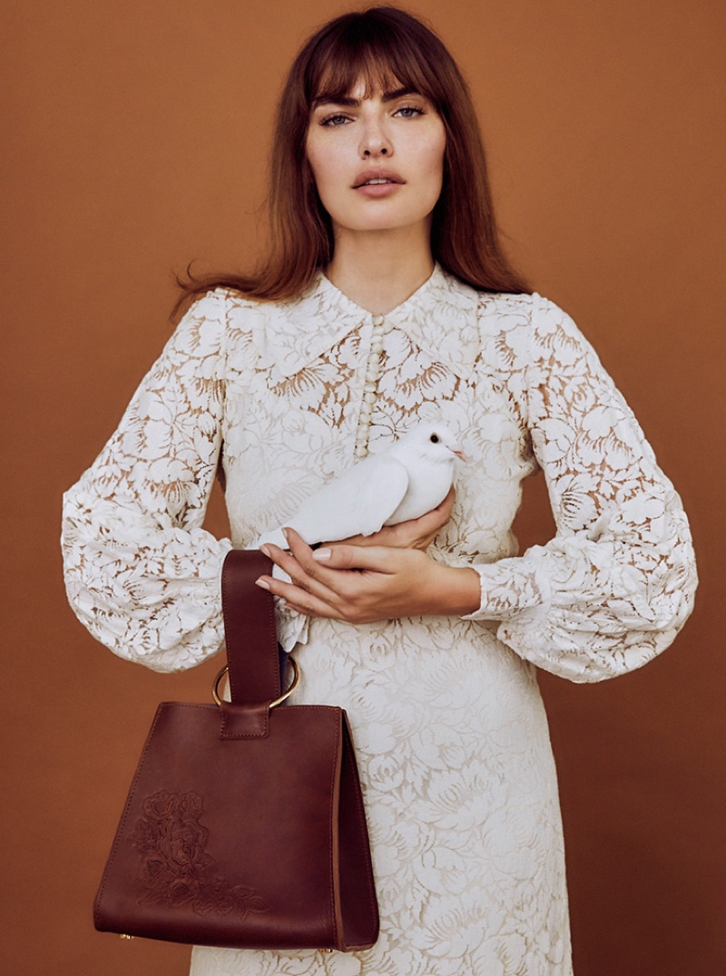 Alyssa Miller poses with brown bag in Pilgrim campaign