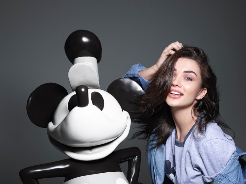 Amy Jackson poses with the original Mickey Mouse for Mickey Mouse & Me book. Photo: Rankin