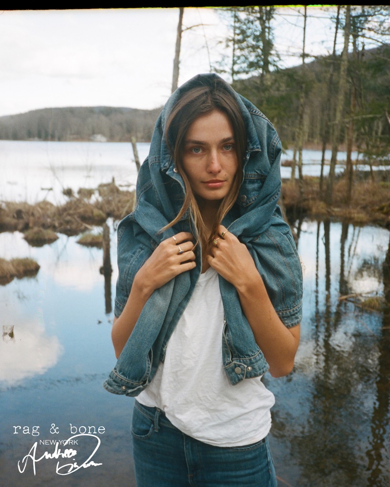 Model Andreea Diaconu sports denim in Rag & Bone's 2018 DIY Project