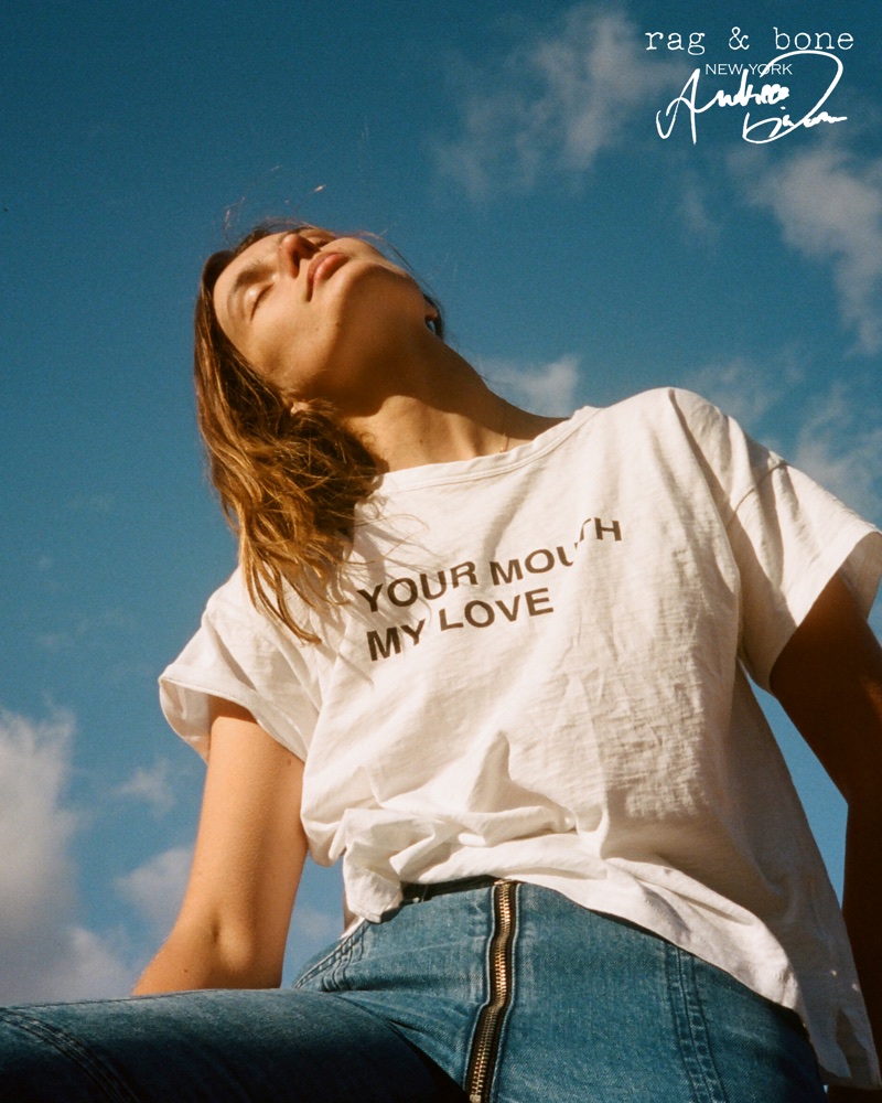 Keeping it casual, Andreea Diaconu appears in Rag & Bone’s DIY Project