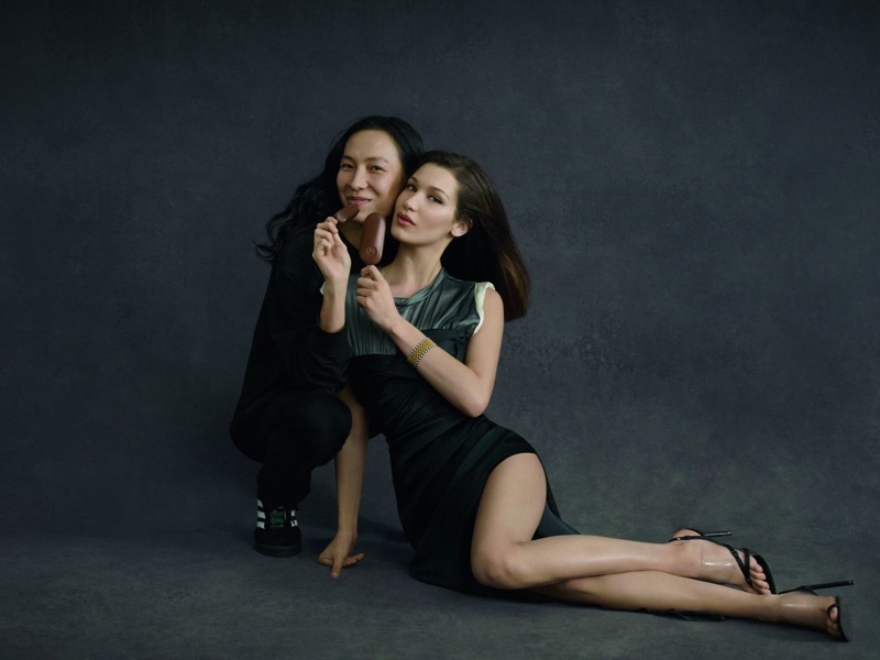 Alexander Wang poses with Bella Hadid for Magnum Ice Cream campaign