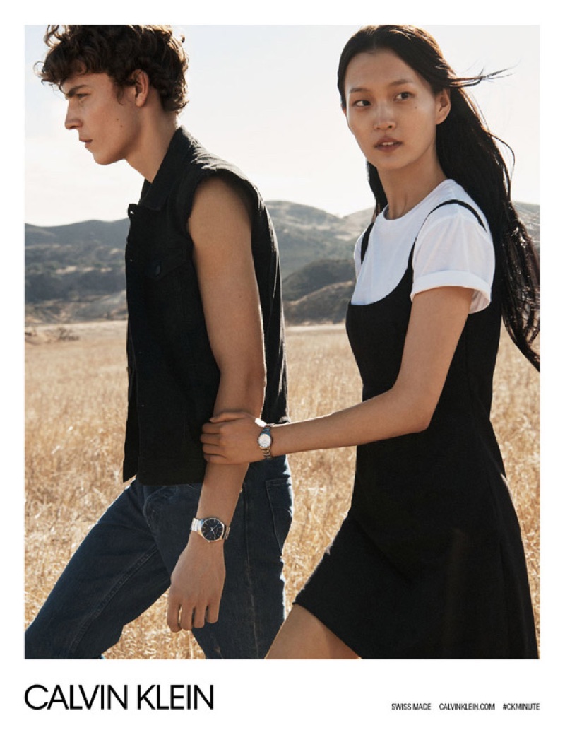 Alec Pollentier and Wangy pose for Calvin Klein Watches spring-summer 2018 campaign