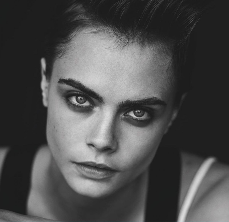 Ready for her closeup, Cara Delevingne wears full eyelashes for Douglas Cosmetics