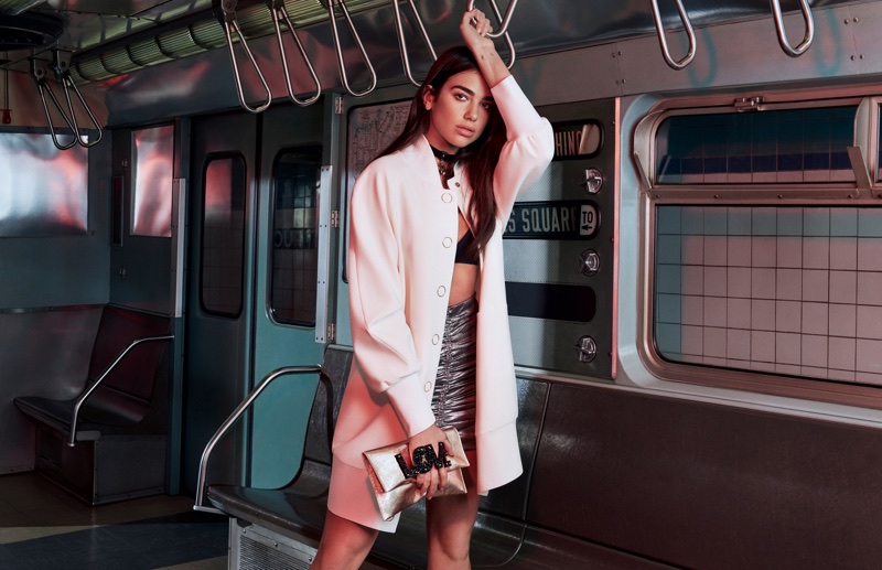 Dua Lipa poses on the subway for Patrizia Pepe's spring-summer 2018 campaign