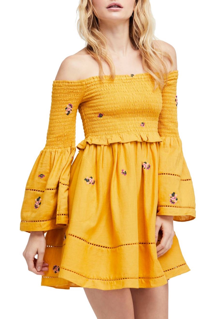 Free People Counting Daisies Embroidered Off Shoulder Dress $88.80 (previously $148)