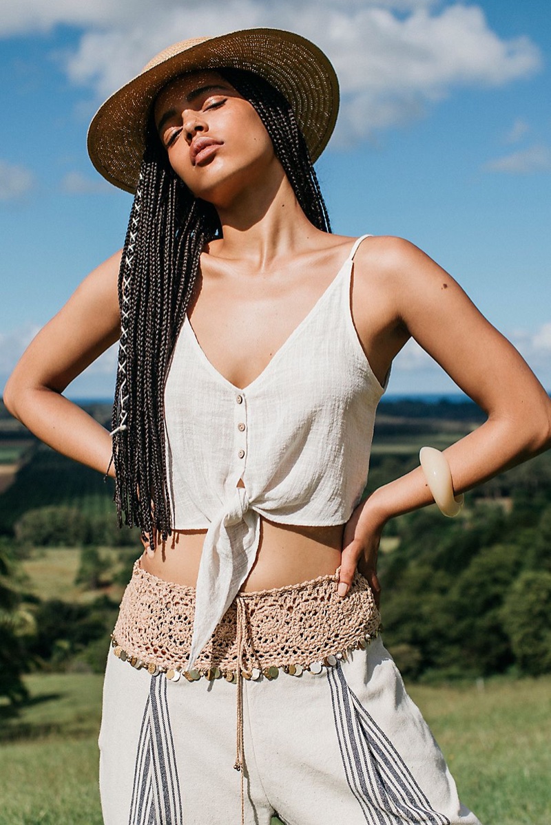 Intimately Free People Two Tie For You Cotton Crop Top, Free People In Dreams Embellished Harem Pants and Peter Grimm Garden Grove Straw Boater