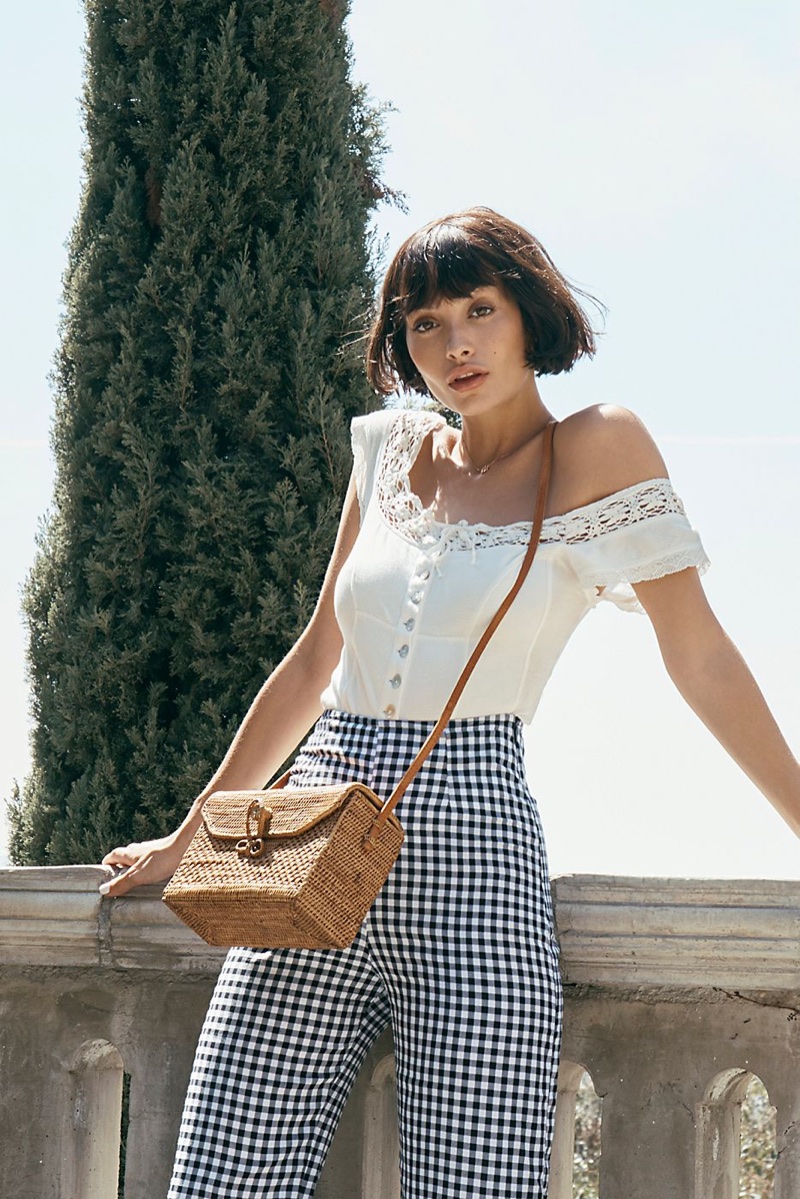 Free People Bird in Hand Tank, Flynn Skye Parker Pant and Free People Sari Straw Crossbody Bag