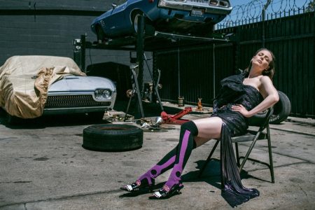 Gillian Jacobs Poses in Cutting-Edge Styles for Interview Magazine Actress Gillian Jacobs wears Alexandre Vauthier dress, Miu Miu socks and Prada shoes