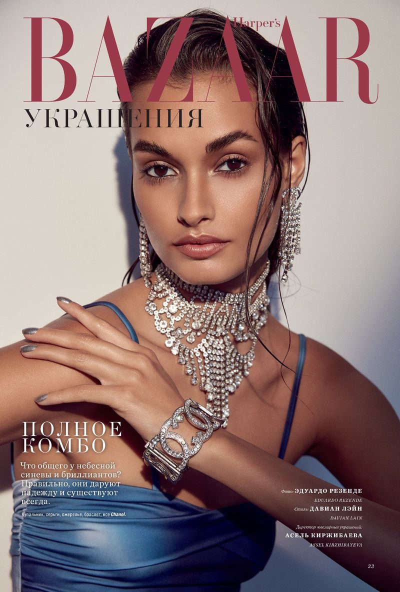 Gizele Oliveira Poses in Dazzling Gems for Harpers Bazaar Kazakhstan