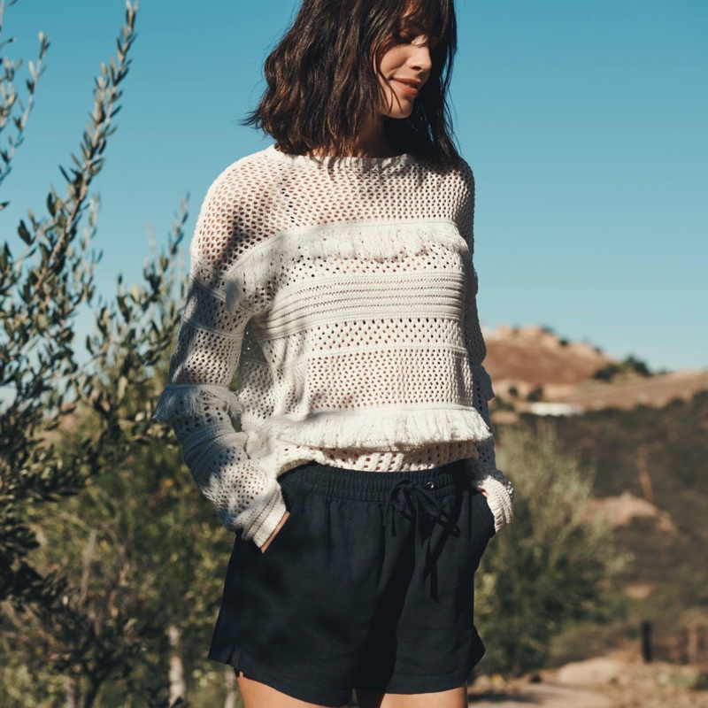 H&M Loose-Knit Sweater, Triangle Bikini Top and Linen-Blend Shorts