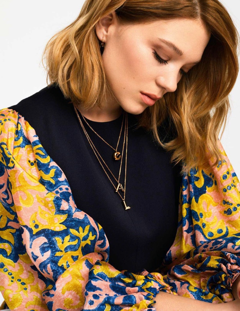 Actress Lea Seydoux wears Louis Vuitton dress and necklaces