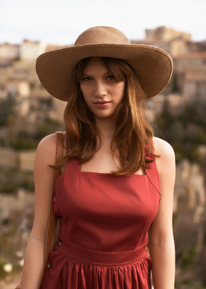 & Other Stories Side Button Pinafore Dress and Wide Brim Straw Hat