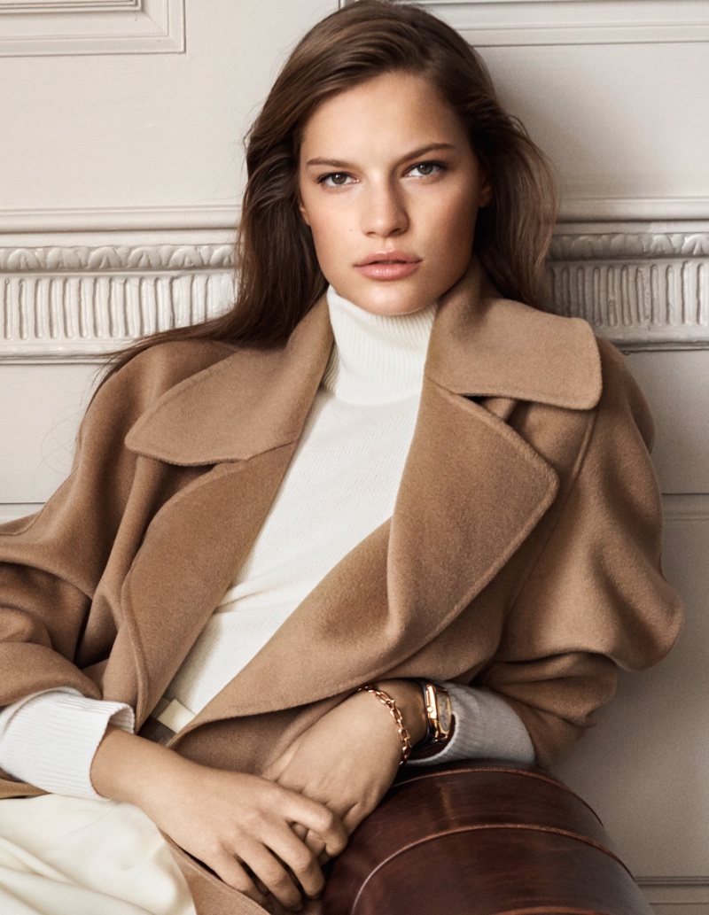 Faretta wears Ralph Lauren wrap coat from its Iconic Style collection