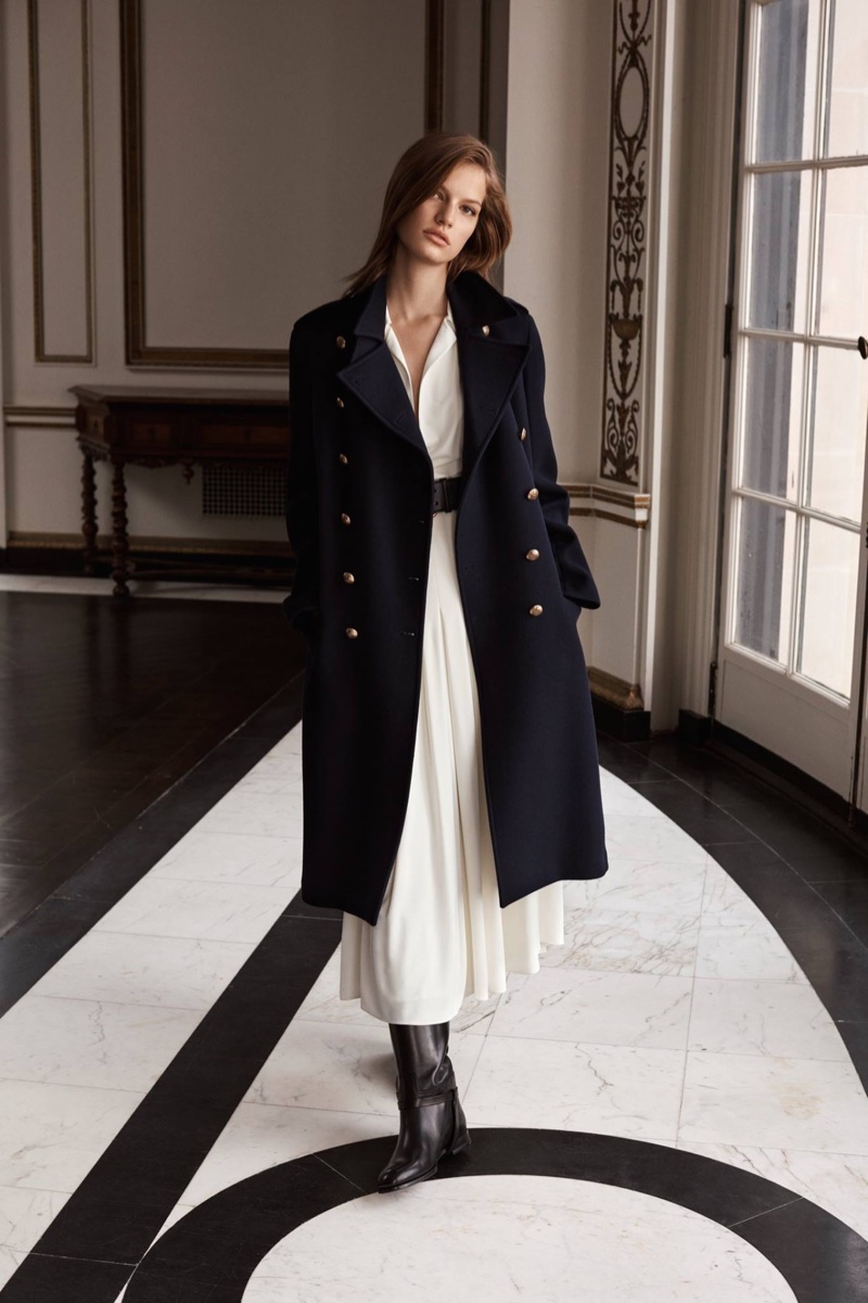 Faretta poses in officer's coat from Ralph Lauren Iconic Style collection