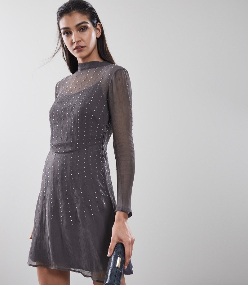 REISS Camile Embellished Fit & Flare Dress $345