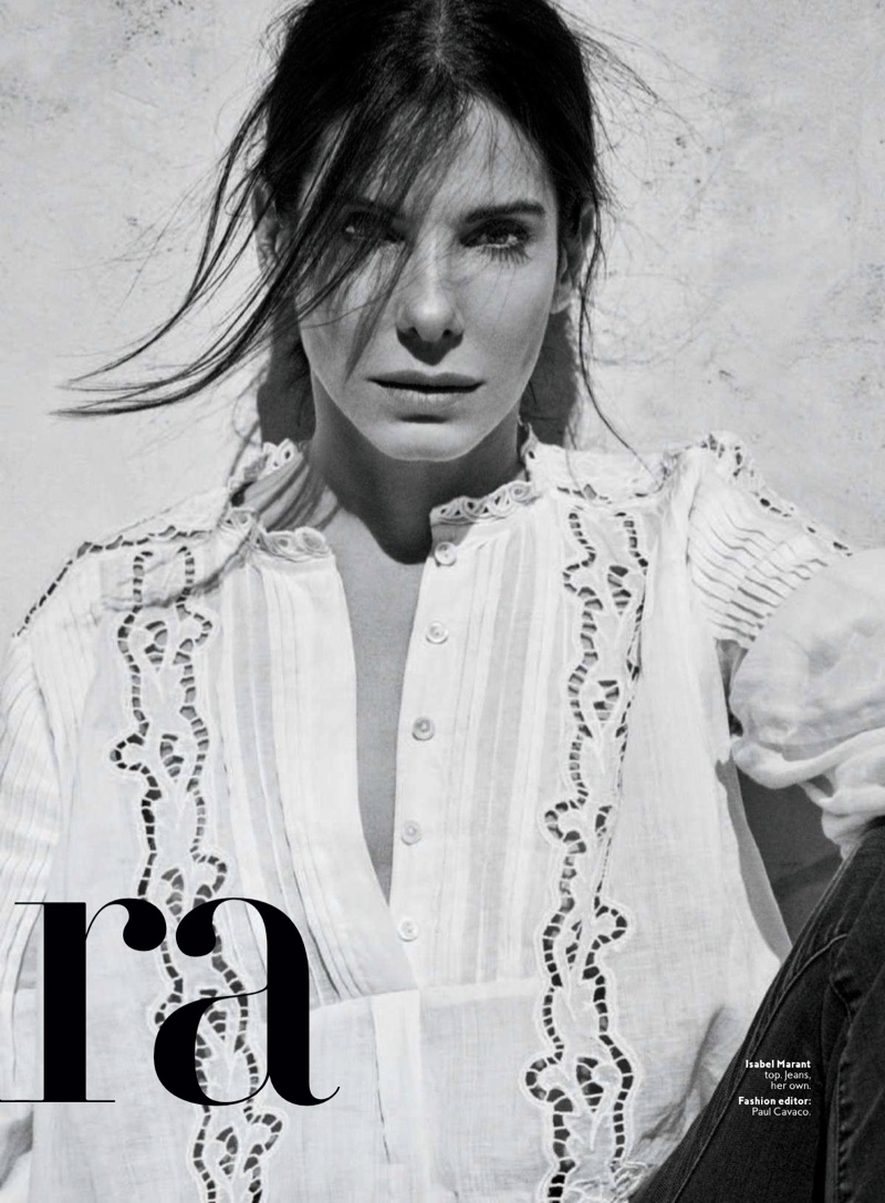 Actress Sandra Bullock wears Isabel Marant top