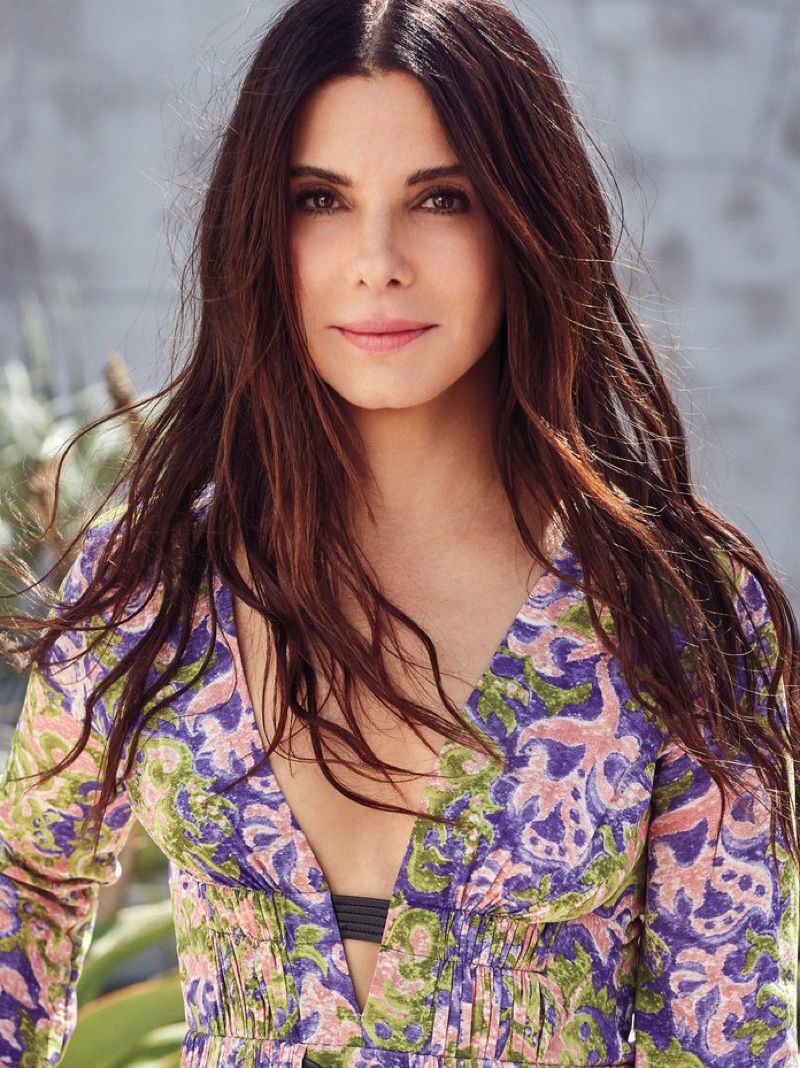 Actress Sandra Bullock poses in Louis Vuitton dress