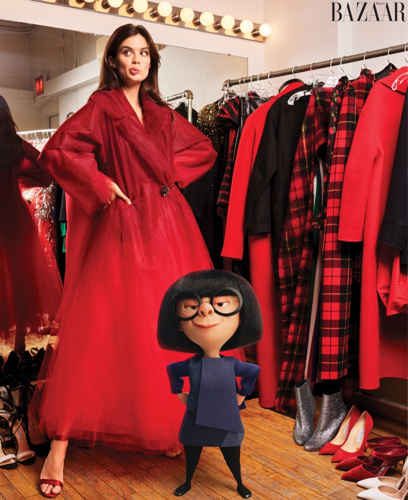Sara Sampaio Poses with Incredibles 2's Edna Mode for Harper's Bazaar