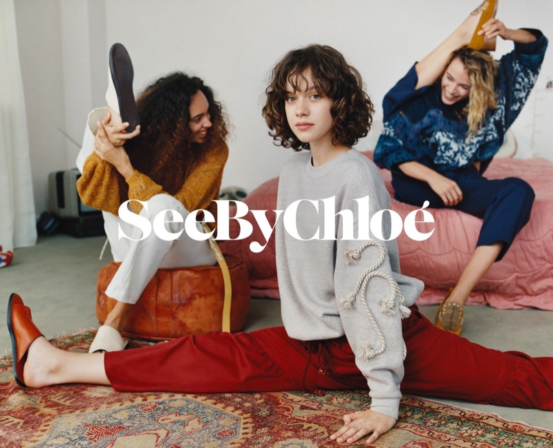 Models stretch in See By Chloe's spring-summer 2018 campaign