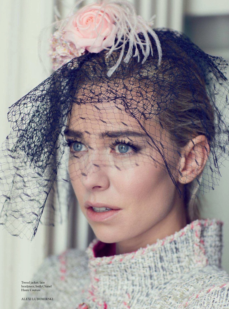  Ready for her closeup, Vanessa Kirby wears Chanel Haute Couture tweed jacket and lace headpiece