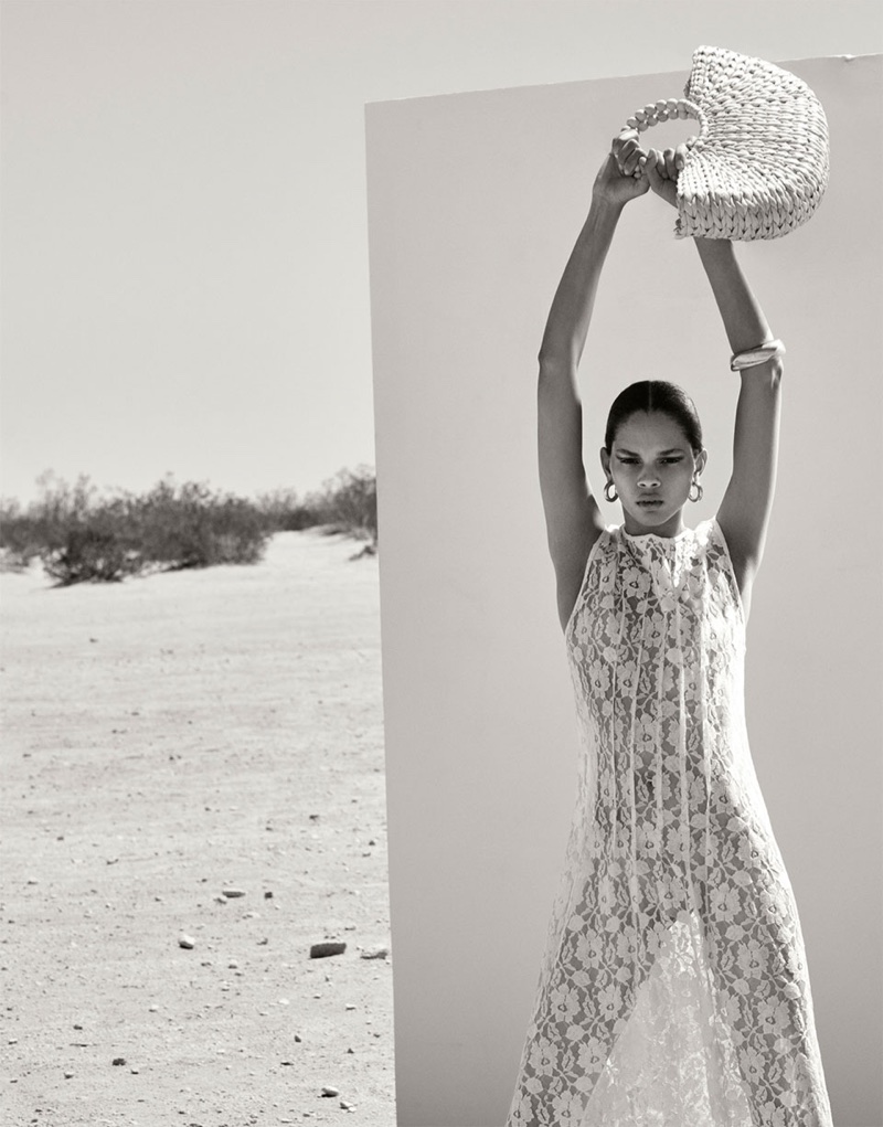 Hiandra Martinez models Zara Lace Maxi Dress and Half-Moon Handbag