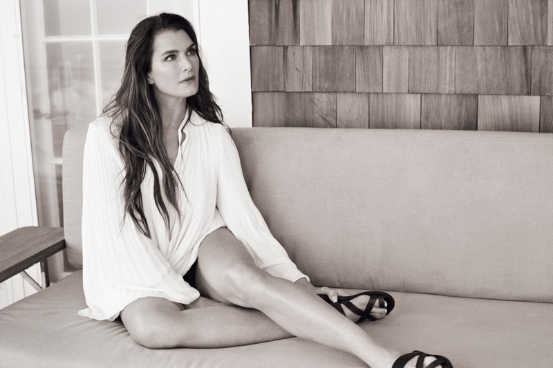 Brooke Shields wears Elizabeth and James blouse with Common Projects sandals