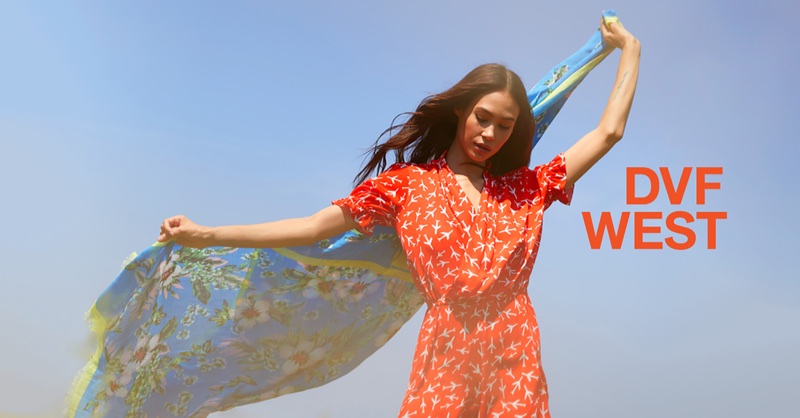 Ziayla Pizarro wears red dress in DVF West's summer 2018 campaign